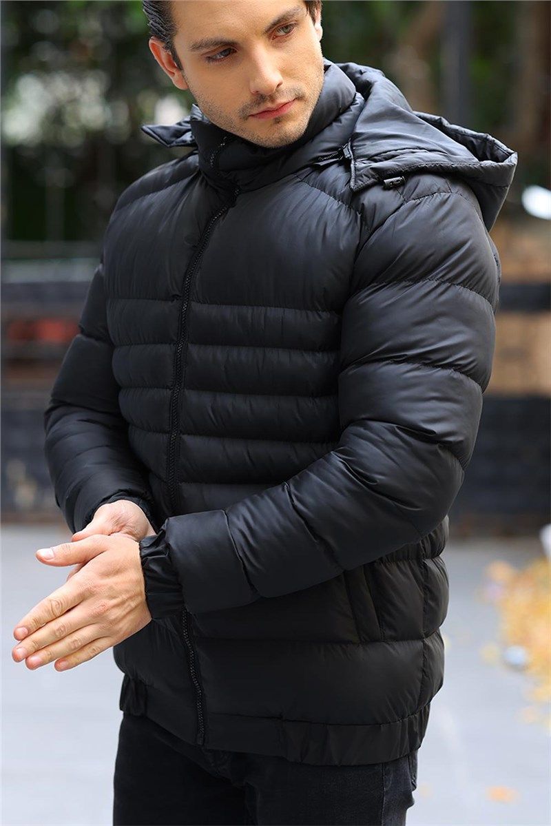 Men's Waterproof Windproof Jacket With Detachable Hood - Black #409681