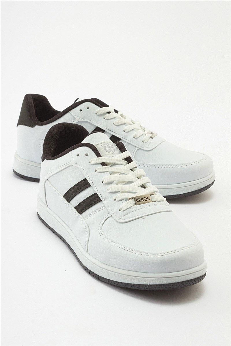 Men's Lace Up Sports Shoes - White with Black #402262