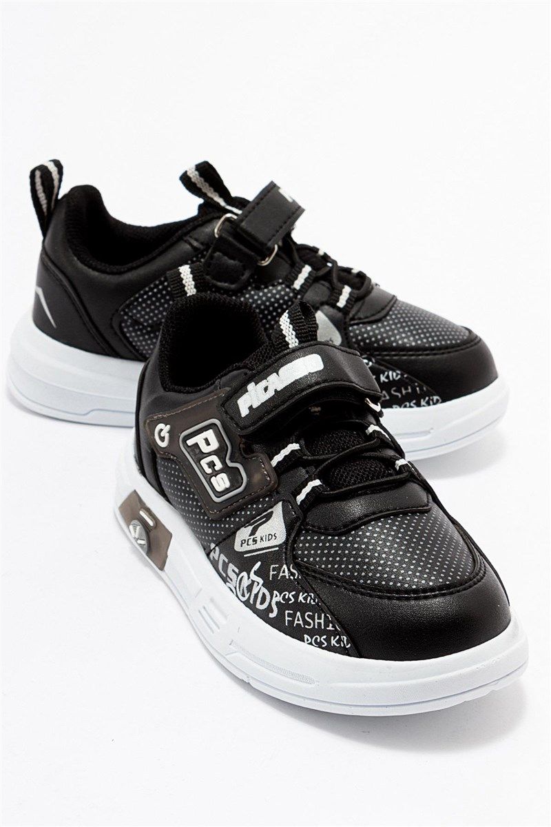 Детски спортни обувки с велкро закопчаване - Черни с Бял #403721