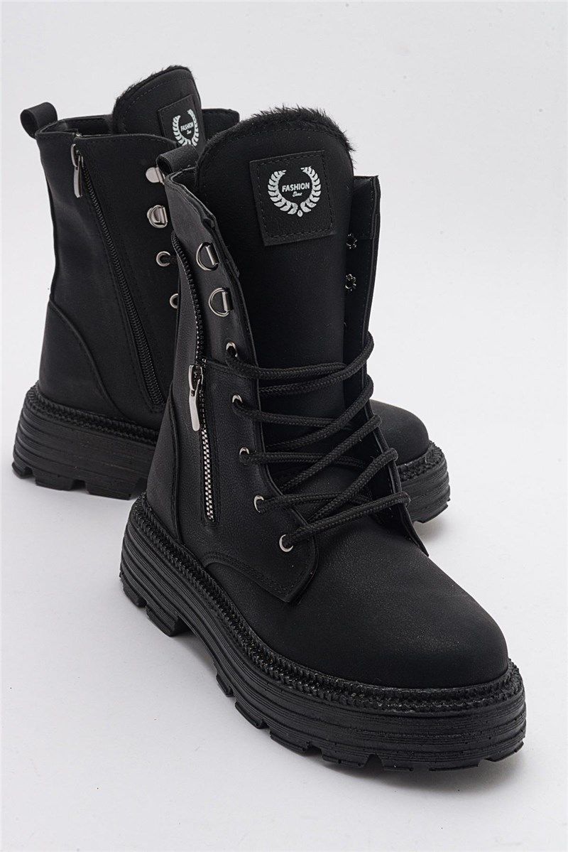 Women's Boots with side decorative zipper - Black #405857