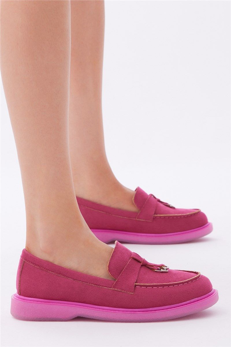 Women's Suede Ballerina Shoes - Hot Pink #401015