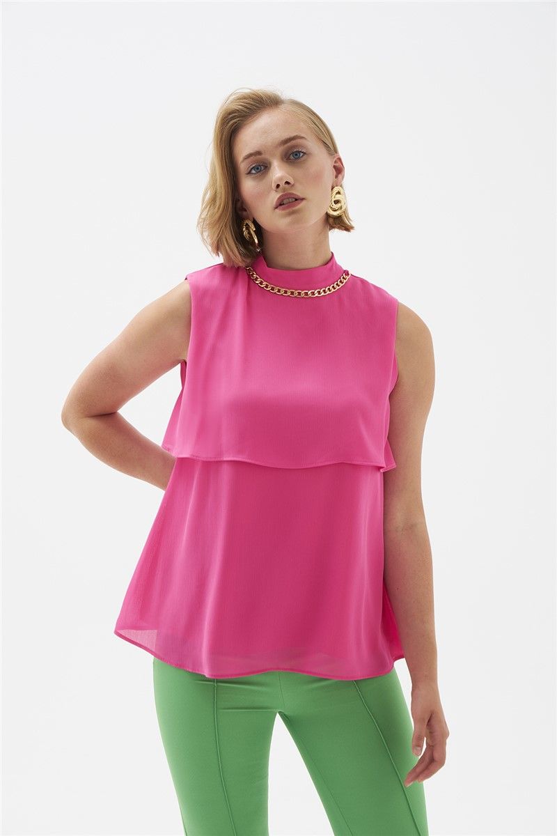 Women's sleeveless blouse - Bright pink #334181