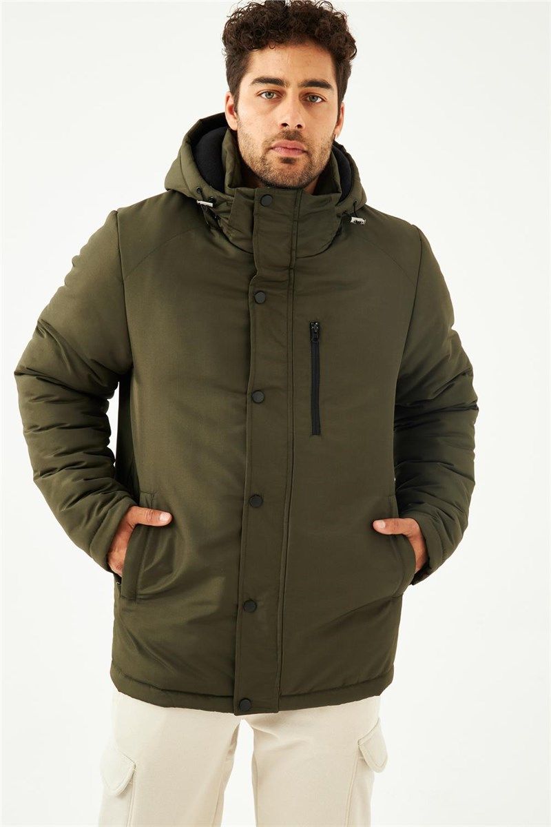 Men's Waterproof and Windproof Jacket with Detachable Hood - Khaki #409380