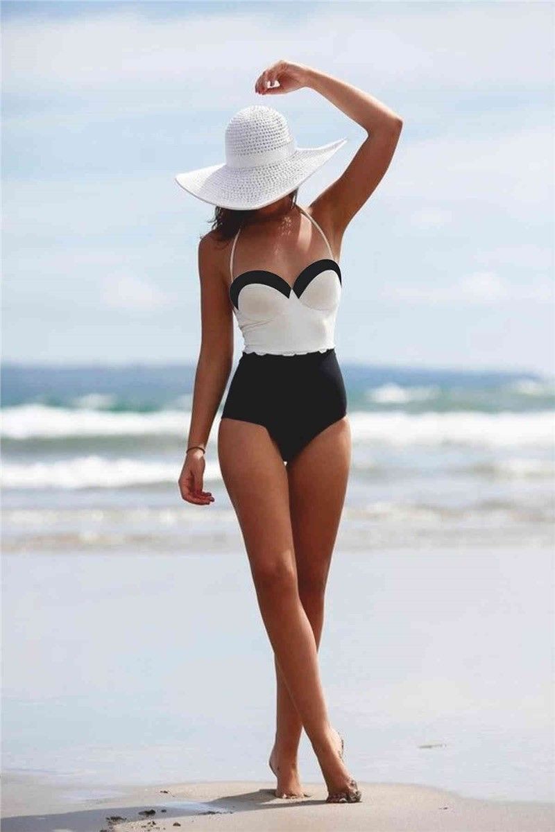 Ženski kupaći kostim - crno bijeli # 310023