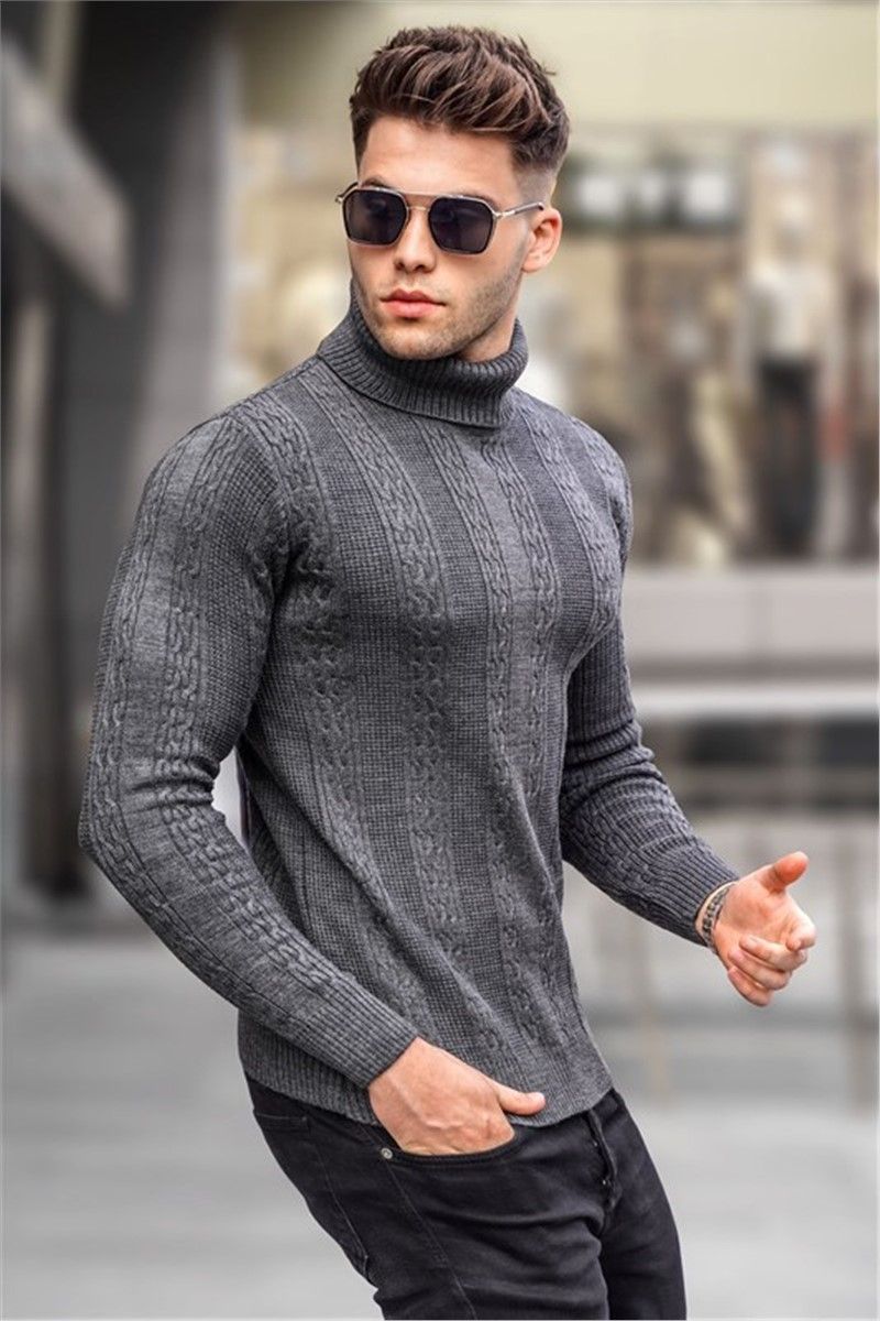 Muški pleteni džemper 5769 - antracit # 333701