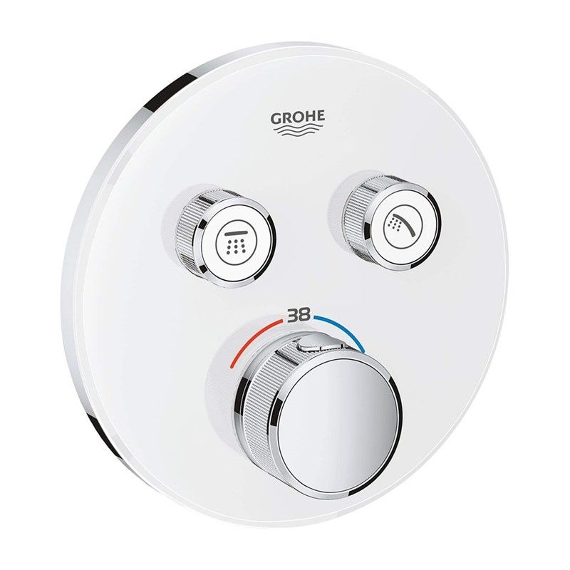 Grohe Grohtherm Round Thermostatic Shower Mixer with Concealed Dual Outlet - White #339754