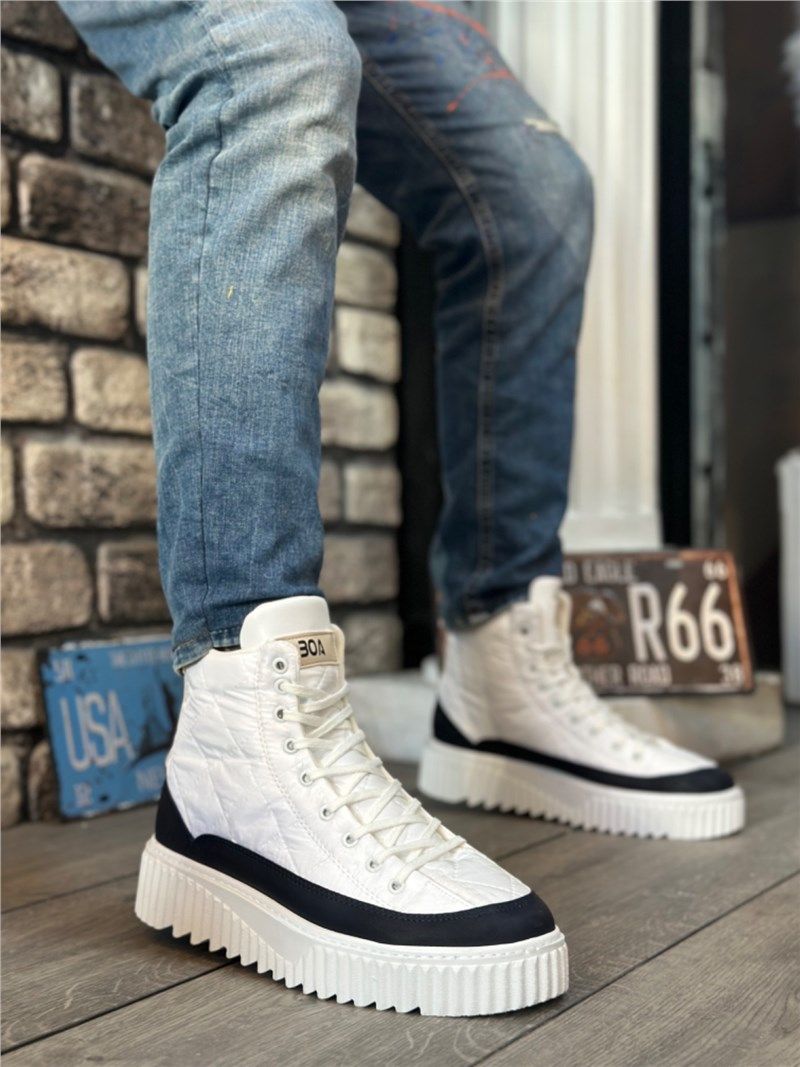 Men's Textile Boots BA0811 - White with Navy Blue #404724