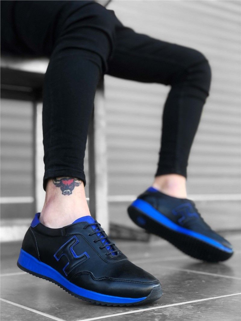 Men's casual shoes BA0091 - Black with Blue #322176