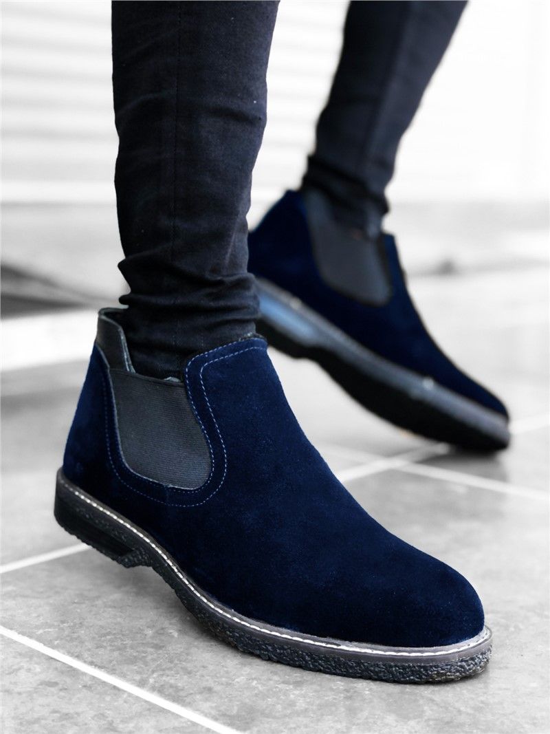 Men's boots of natural suede BA0158 - Dark blue # 322290