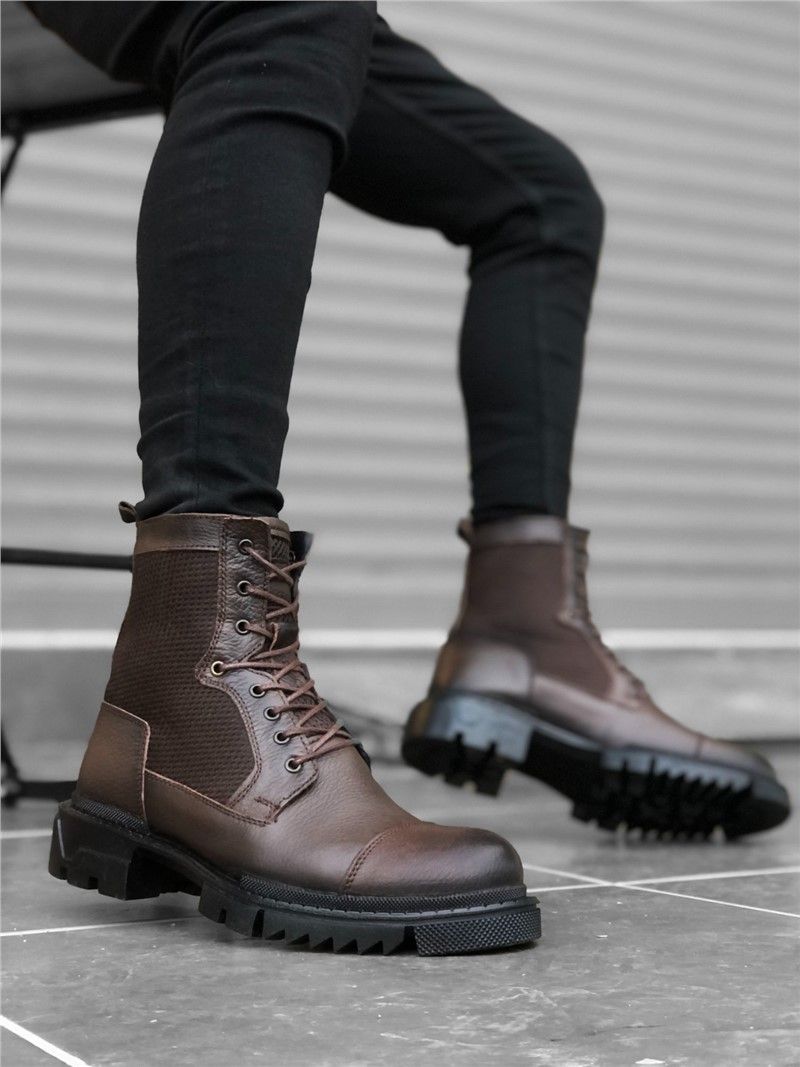 Men's leather boots BA0183 - Dark brown #323552