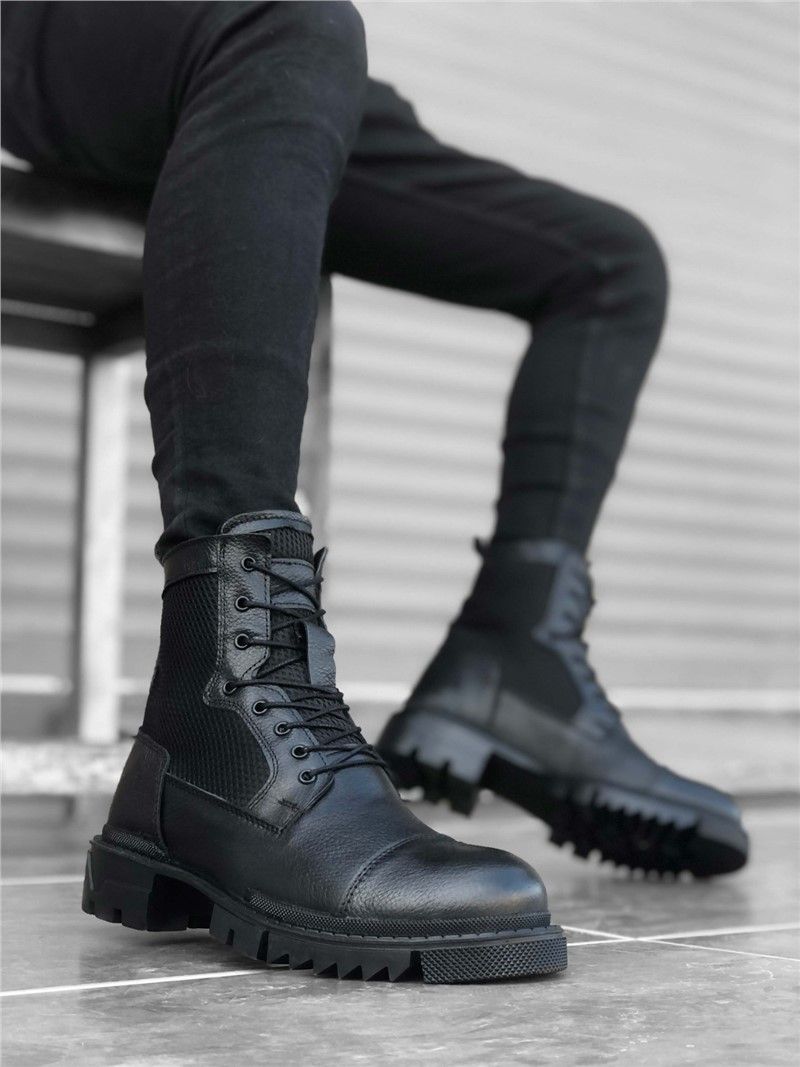 Men's leather boots BA0183 - Black # 322391