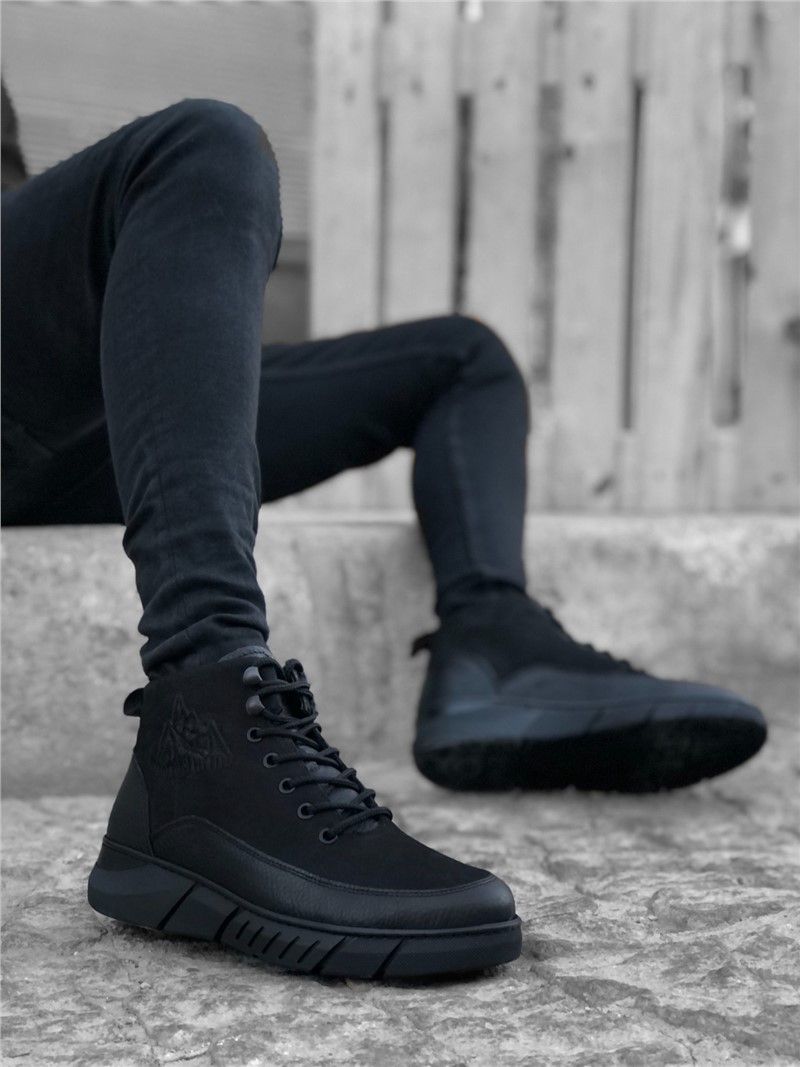 Men's Genuine Leather Sports Boots BA0219 - Black #364019
