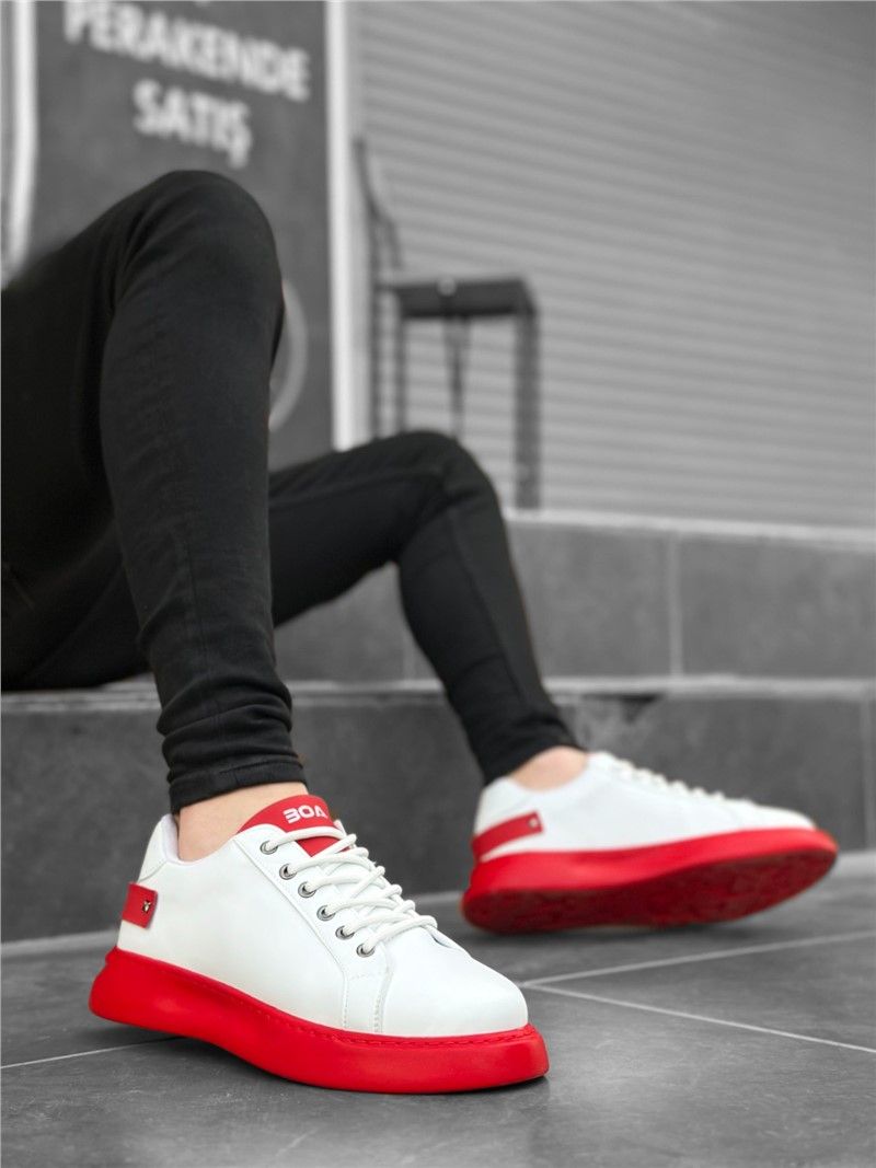 Men's Lace Up Shoes BA0222 - White with Red #367940