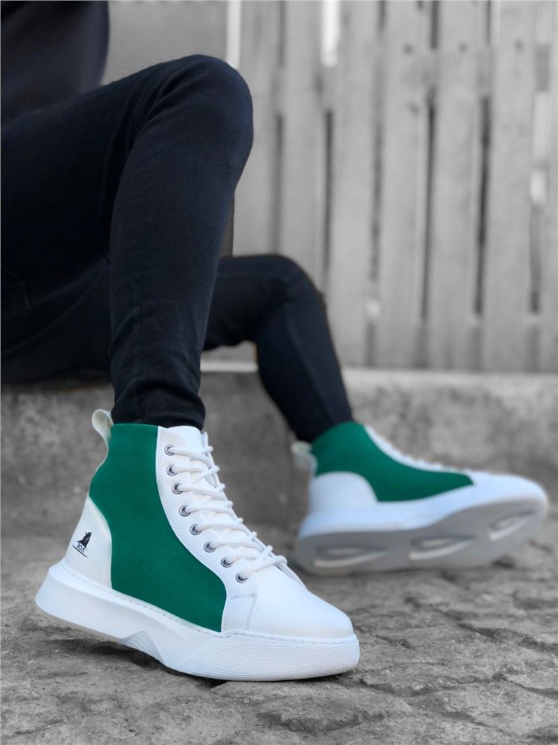 Men's Athletic Lace Up Boots BA0256 - White with Green #363101
