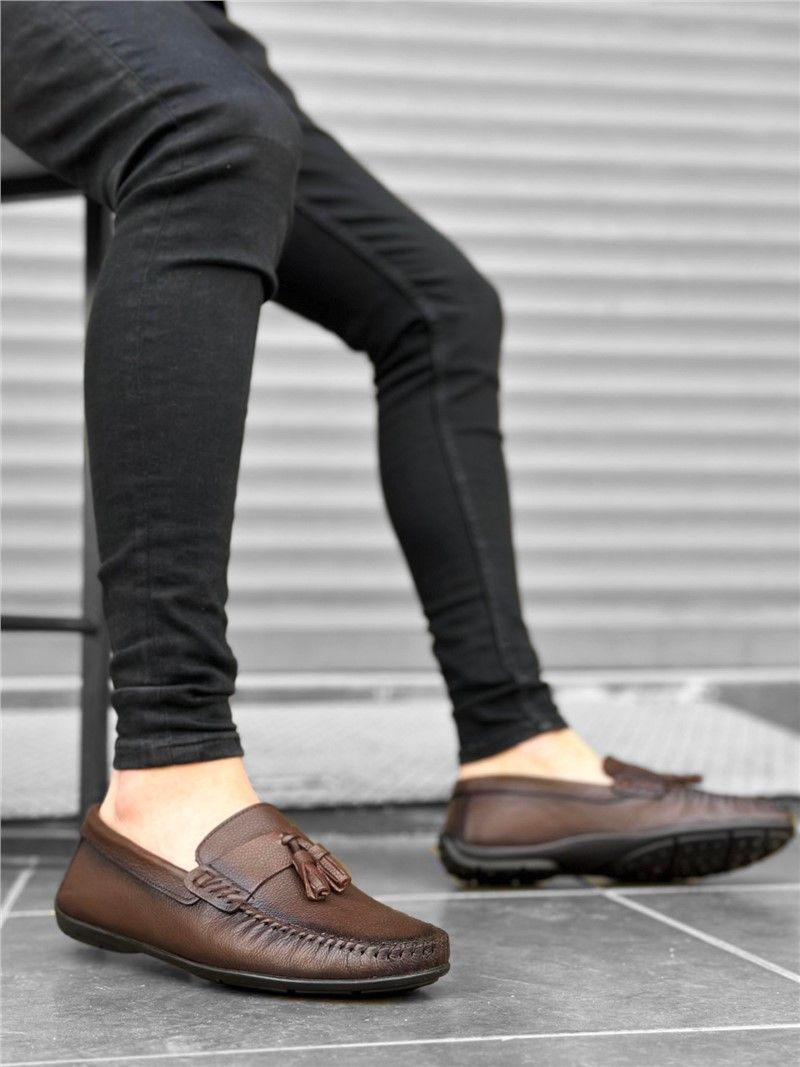 BA0306 İçi Dışı Hakiki Deri Püsküllü Kahverengi Klasik Erkek Corcik Ayakkabısı  #383541