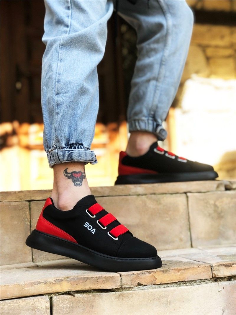 Men's casual shoes BA0329 - Black with Red #328433