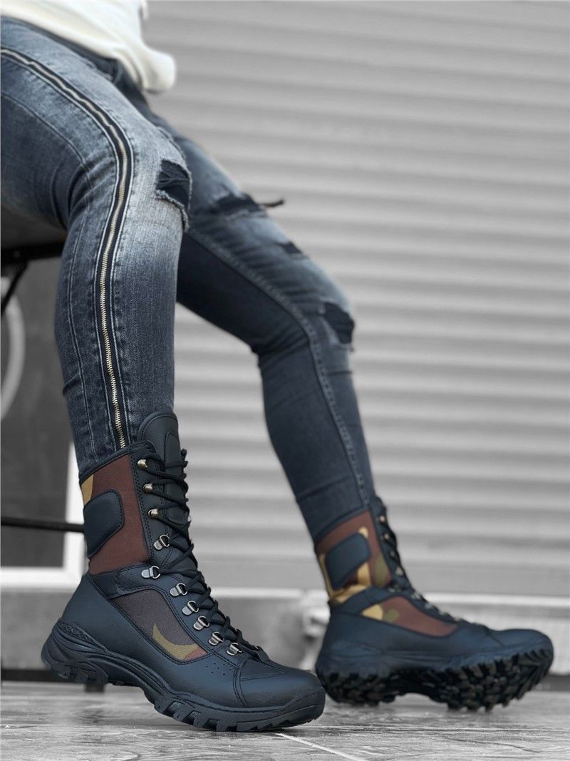 Men's Lace Up Boots BA0605 - Black Camo #362101