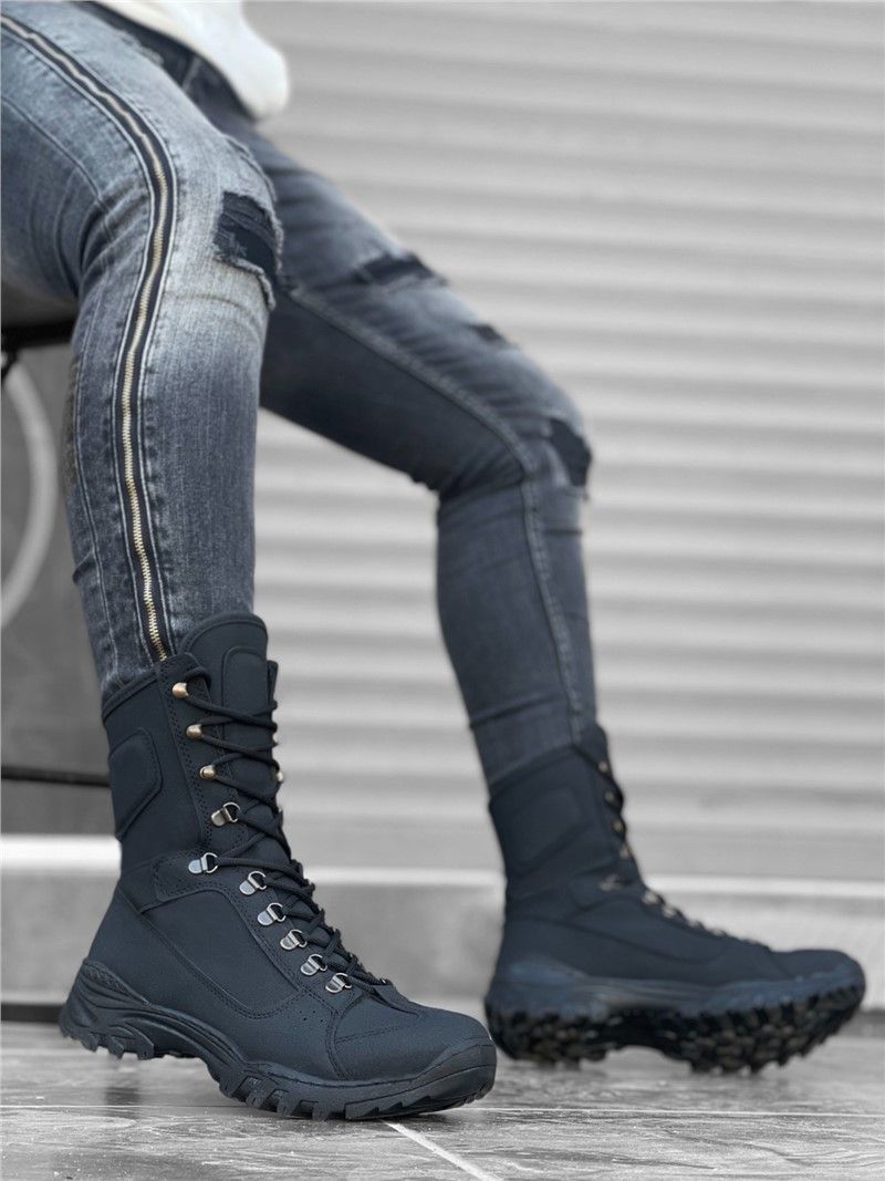 Men's Lace Up Nubuck Boots BA0605 - Black #361671