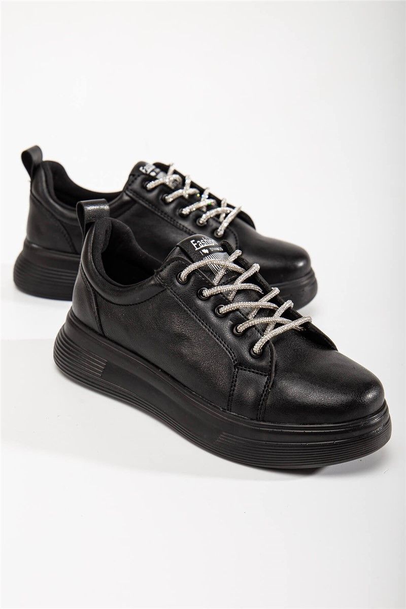Women's Lace Up Sports Shoes - Black #367294