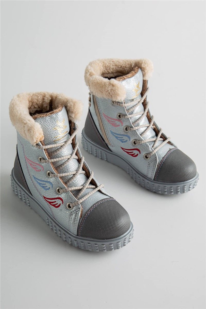 Kids Lace Up Boots 31-35 - Silver #362429