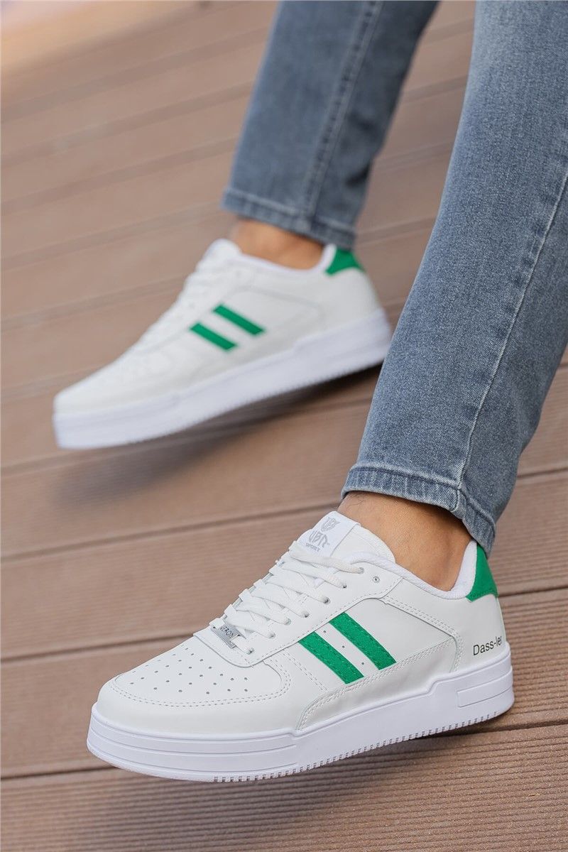 Men's Lace Up Sports Shoes - White with Green #362330 