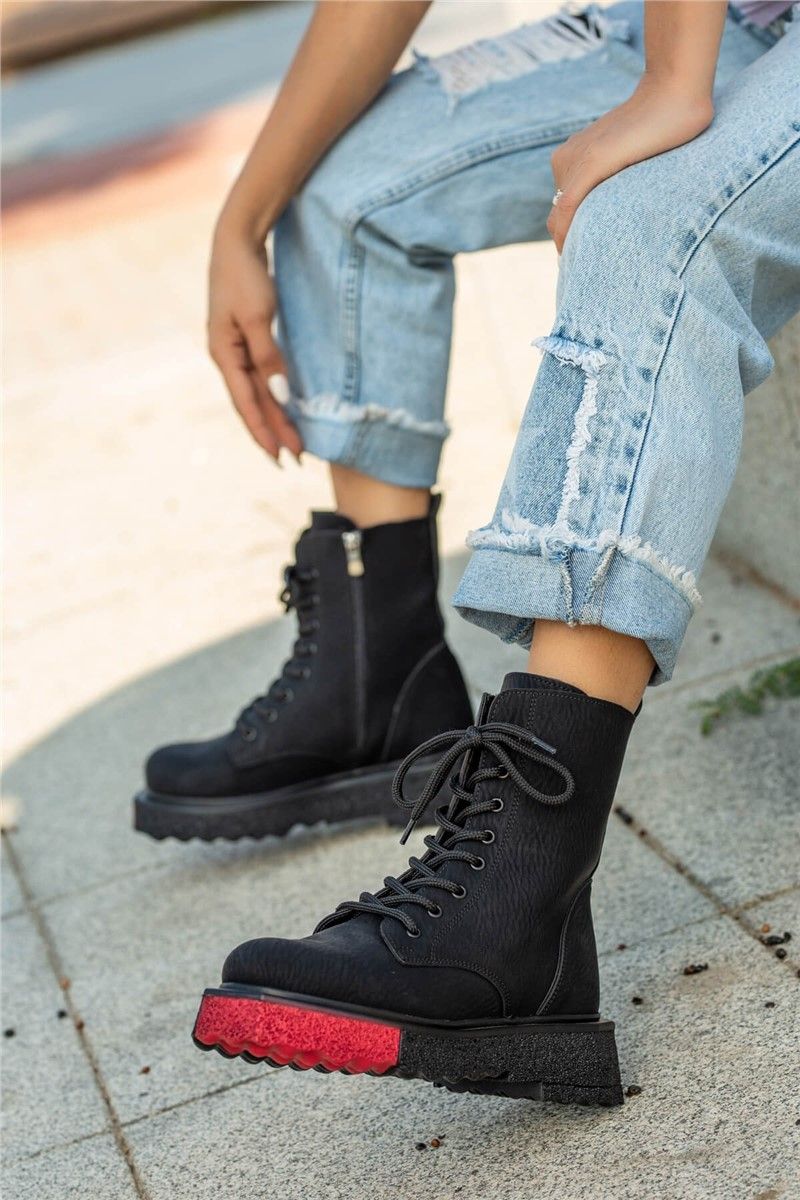 Women's Lace Up Zip Up Boots - Black #362959