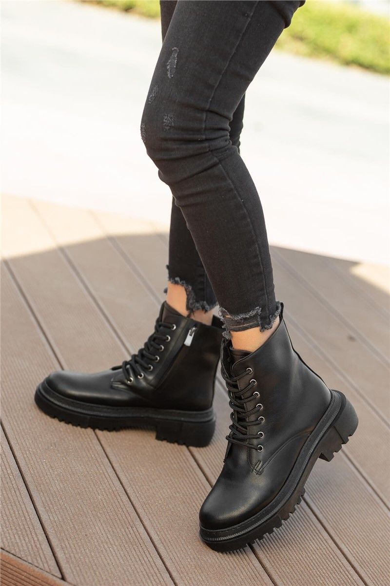 Women's Lace Up Zip Up Boots - Black #362367