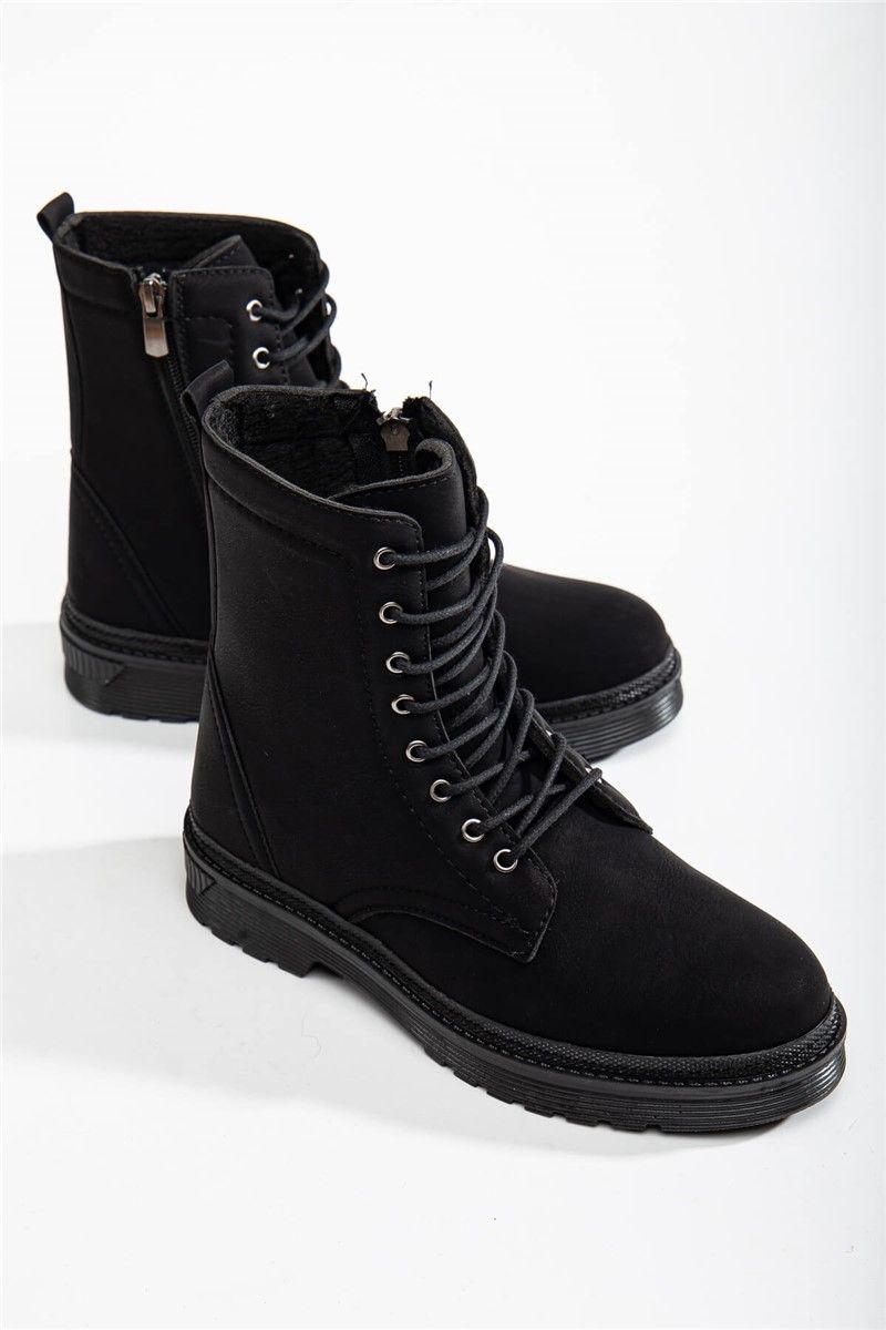 Women's Lace Up Zip Up Boots - Black #366151
