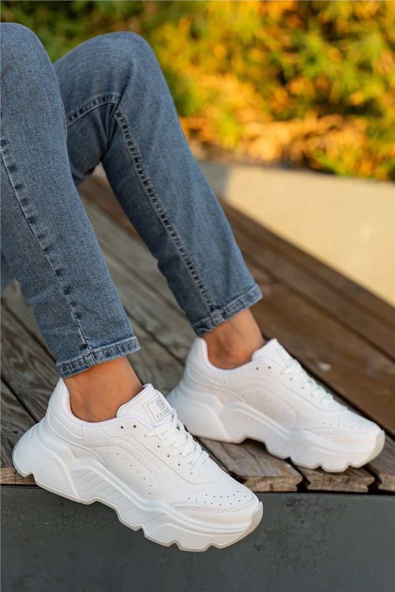 Women's Lace Up Sports Shoes - White #361546