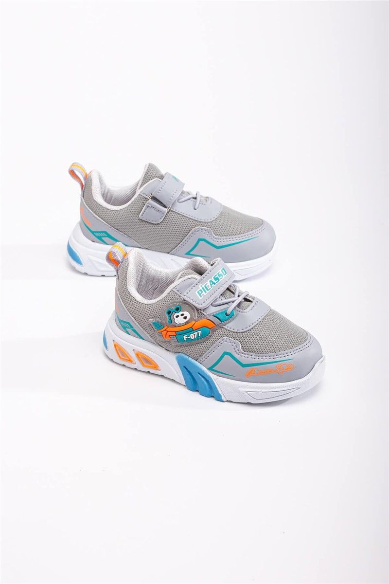 Children's Sports Shoes with Velcro Closure - Gray with Turquoise #370825