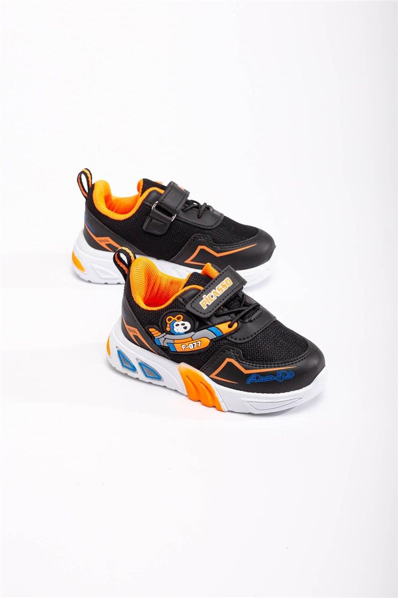 Dječje sportske cipele s čičak kopčom - crne s narančastom #370826