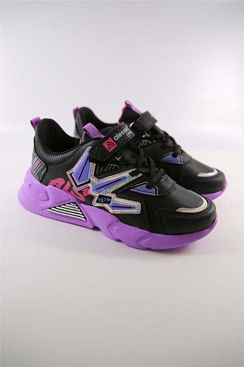 Children's sports shoes - Black with Purple #361424