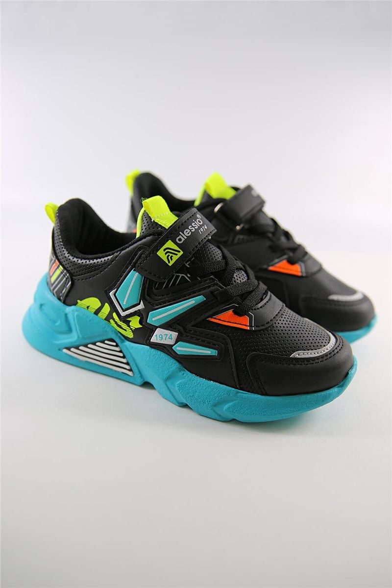 Children's Sports Shoes - Black with Turquoise #361425