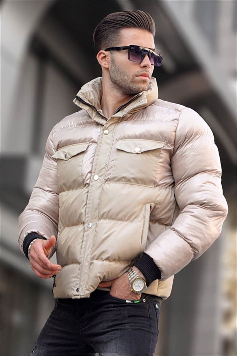 Muška jakna s ravnom kragnom i vanjskim džepovima 5741 - bež #361338