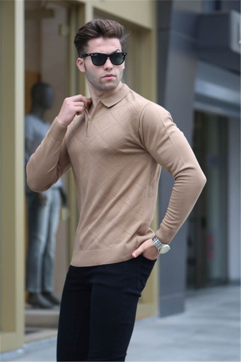 Muški pulover s patentnim zatvaračem 5973 - tamno bež #358386