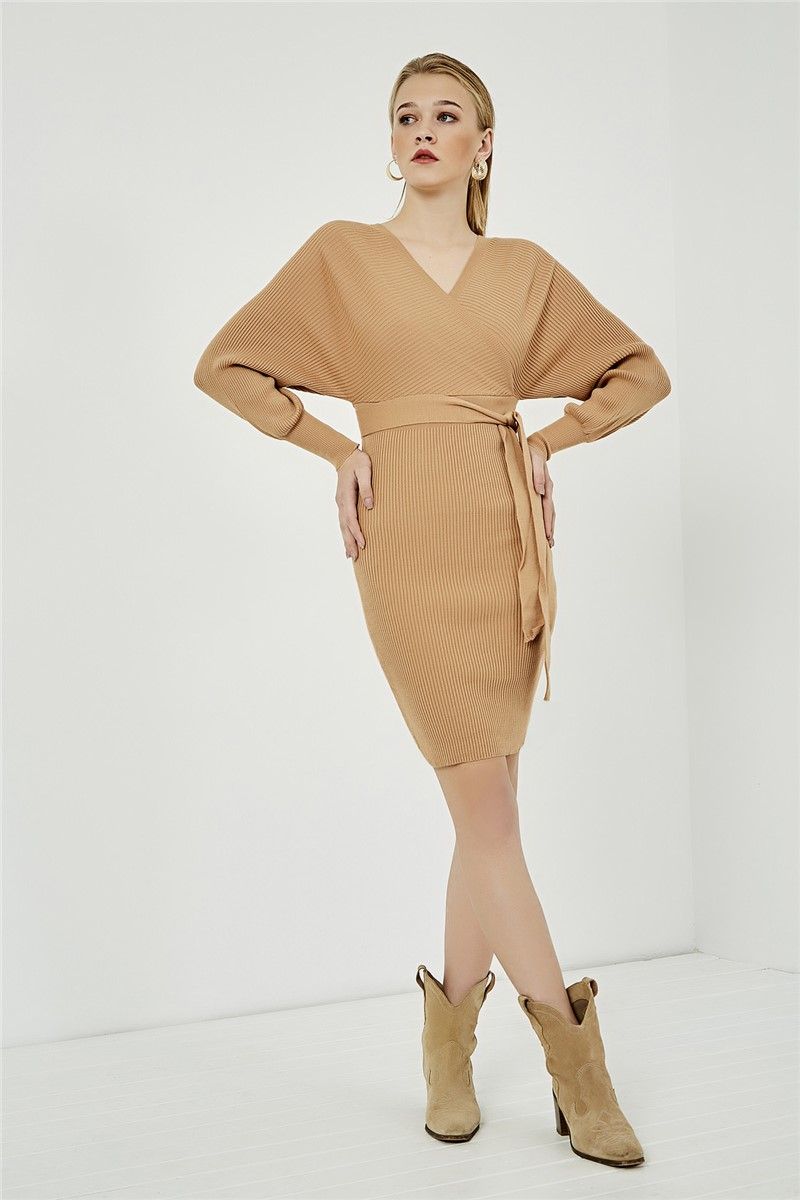 Belted Double Breasted Rib Knit Dress
