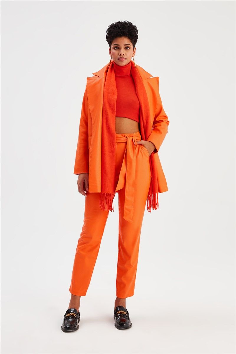 Women's Belted Leather Pants - Orange #364533