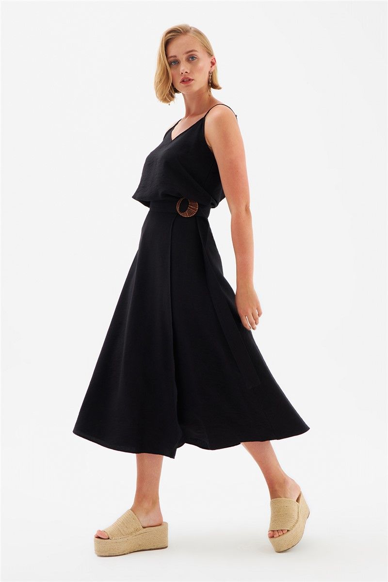 Women's Belted Linen Skirt - Black #334218
