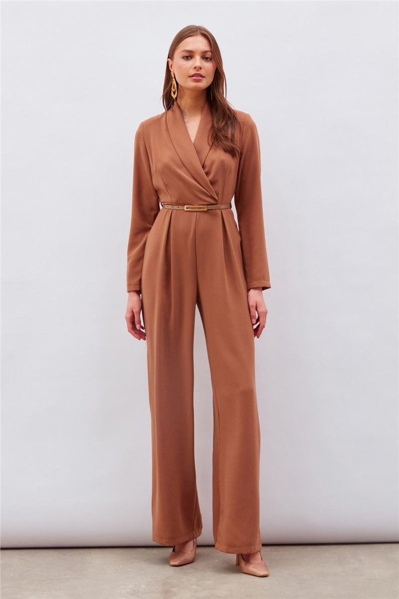 Women's Belted Jumpsuit - Brown #370406