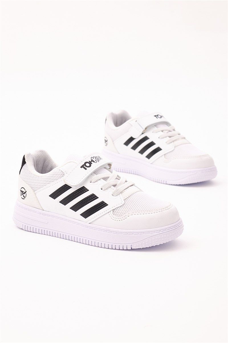 Детски спортни унисекс обувки с велкро закопчаване - Бели с Черен #401193