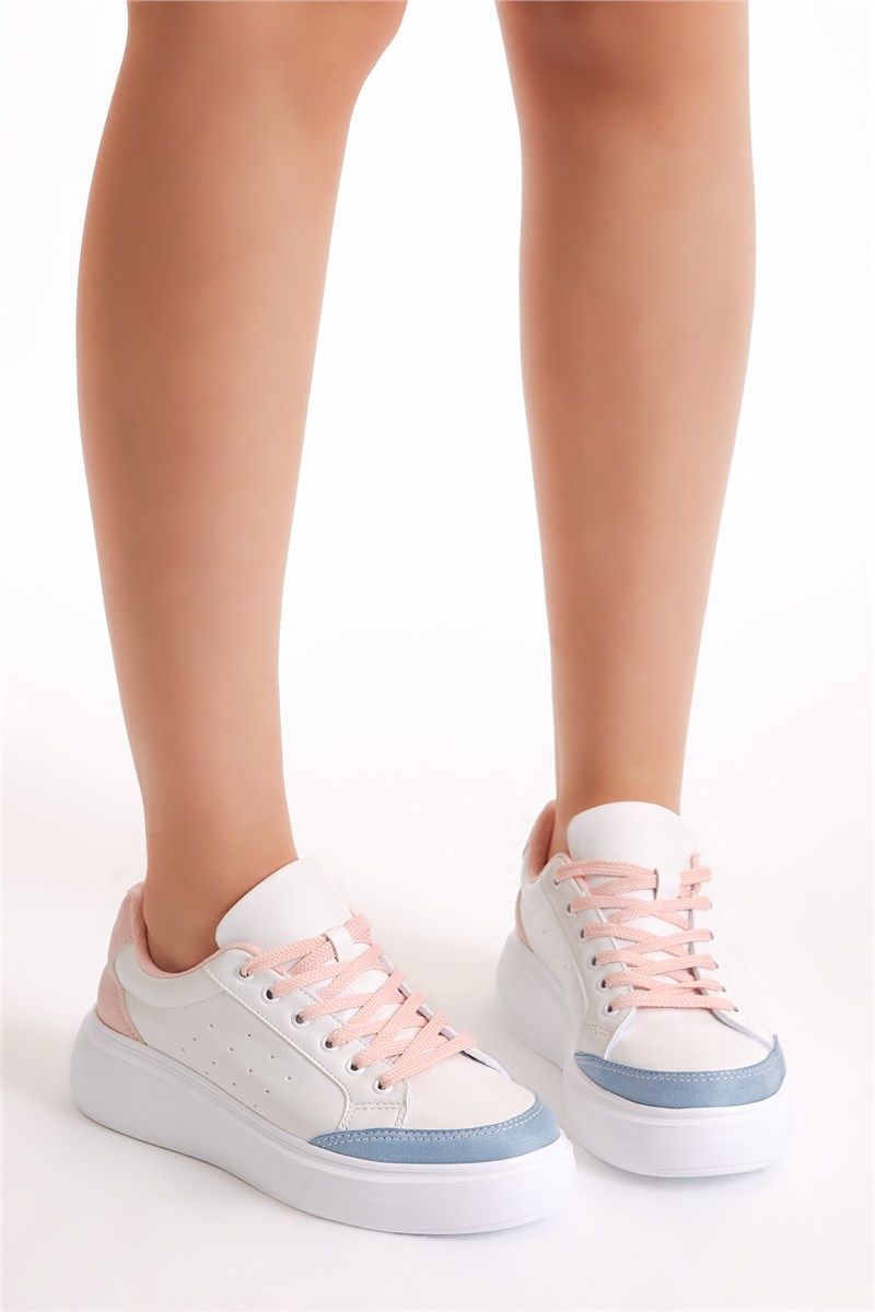Scarpe sportive stringate da donna - Bianco con polvere #399064