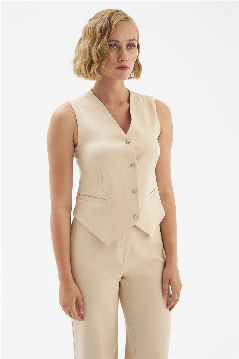 Women's vest with buttons - Light beige #334229