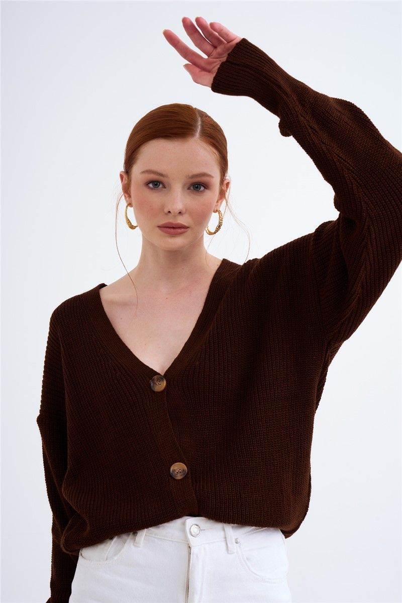 Sateen Women's Buttoned Cardigan - Brown #319413