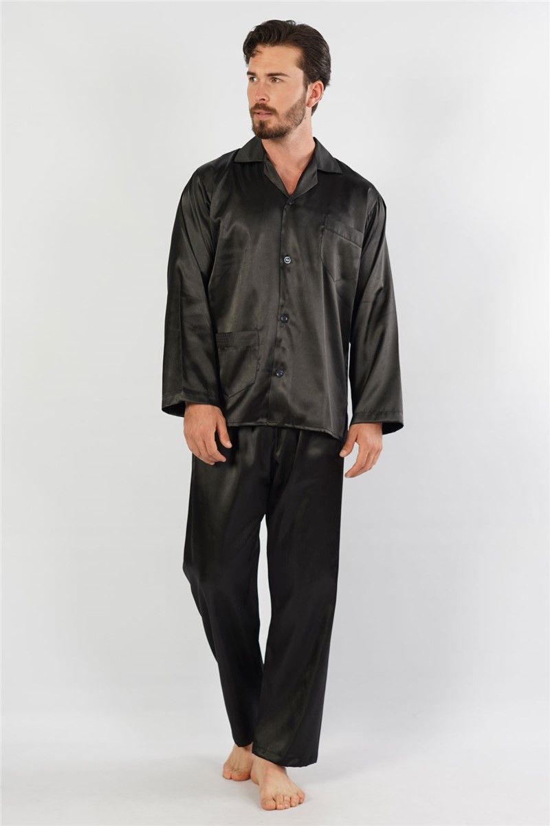 Men's Satin Pajamas 1053230448 - Black #367849
