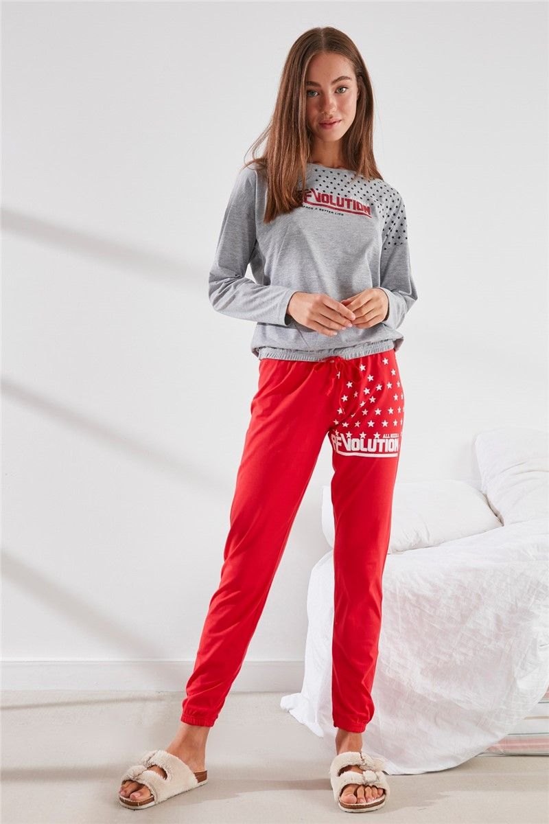 C&City Women's Pyjama - Grey Melange, Red #316109