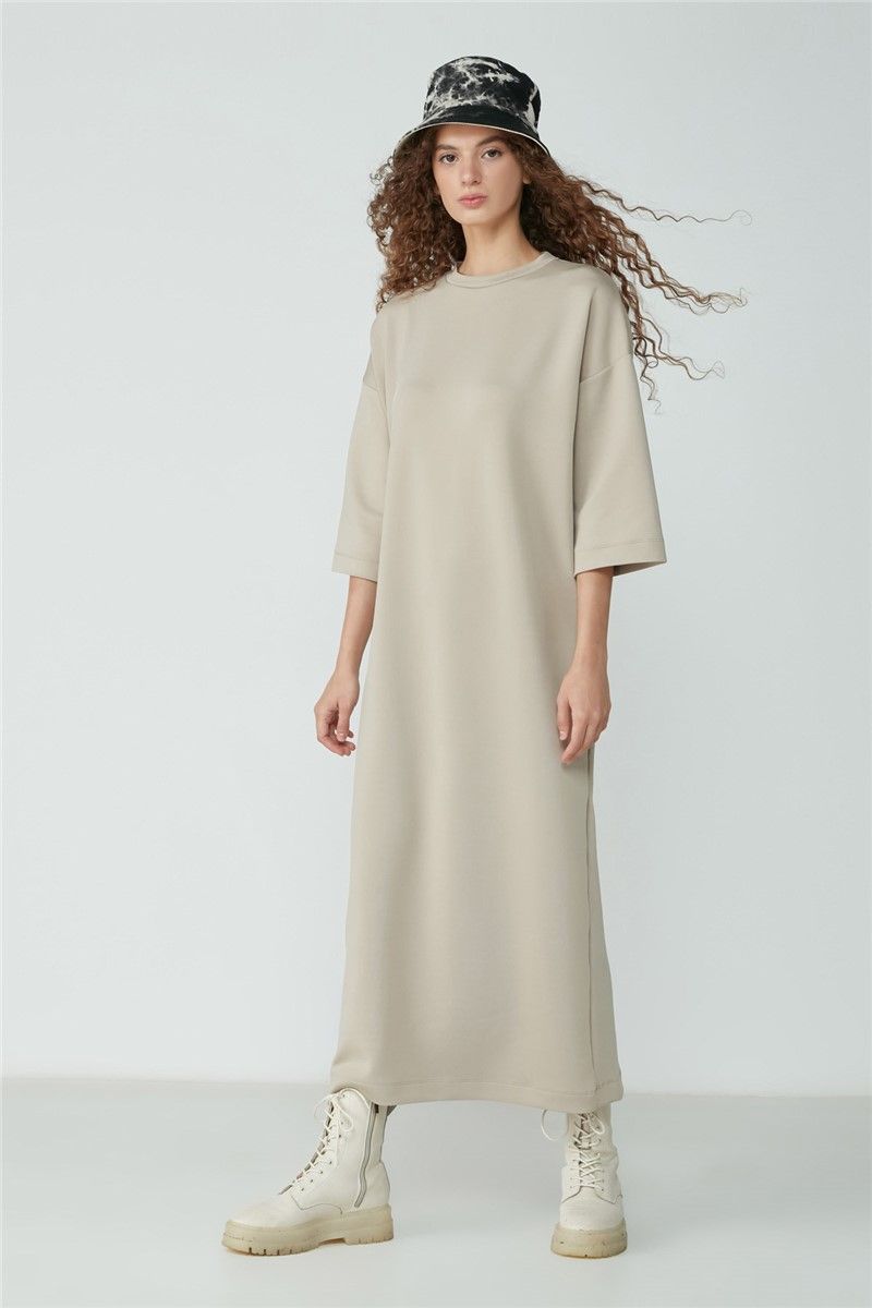 Women's Long Tunic Dress 9100 - Beige #364796