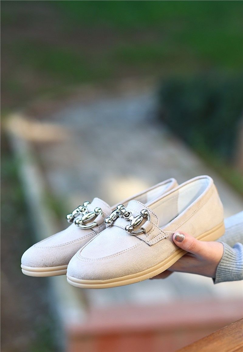 Women's Suede Ballerina Shoes - Light Beige #366722
