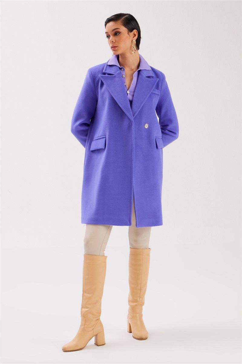 Women's Coat With Outer Pockets - Purple #363518