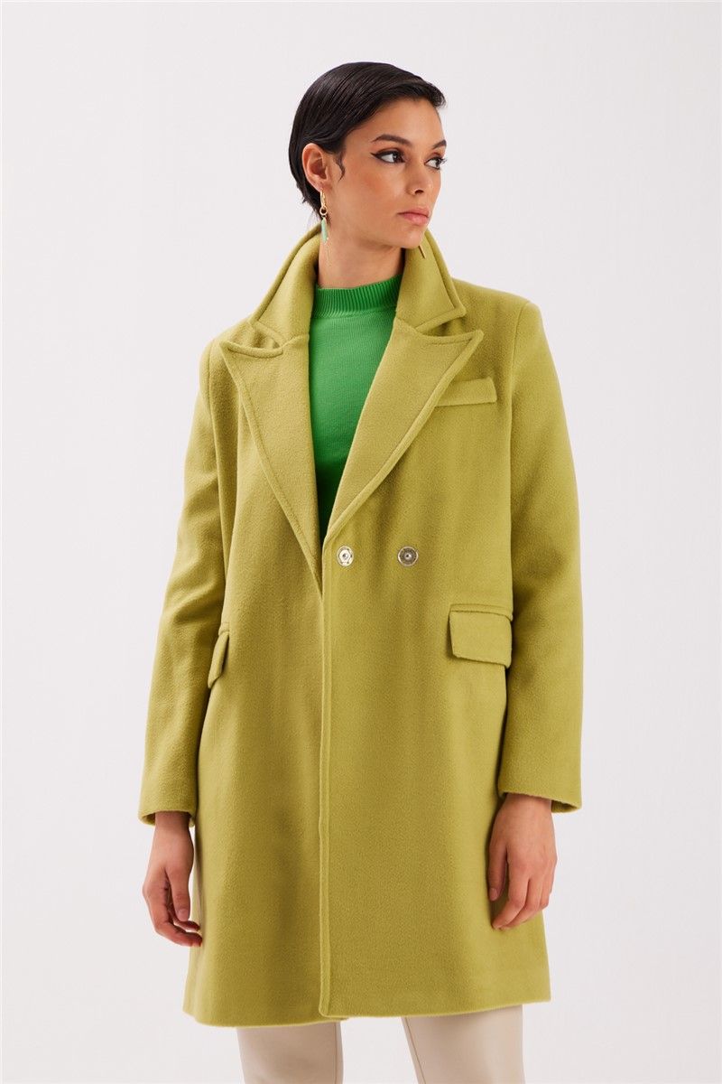 Ženski kaput s vanjskim džepovima - zeleni #363513