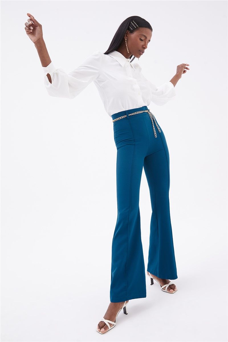 Women's high-waisted trousers - Butter blue #332858
